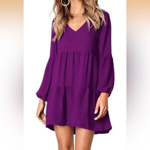 Womens Tunic Dress V Neck Casual Loose Flowy Swing Dresses NWOT Size M